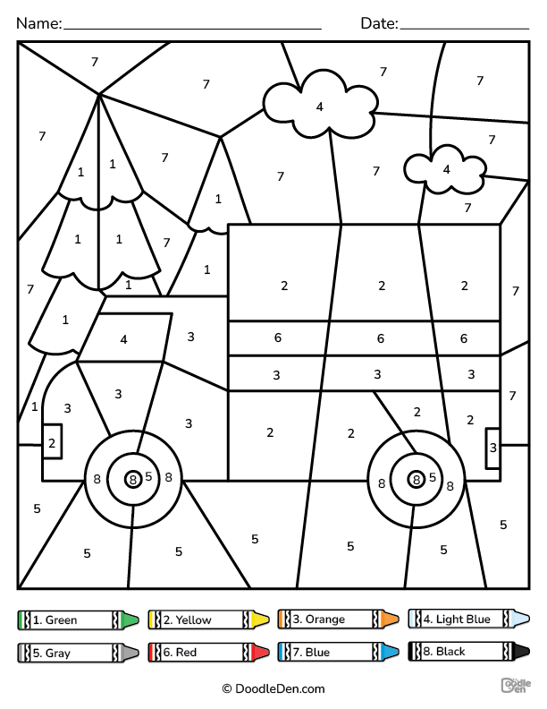 Truck - Free Color-by-Number Worksheet Printable (PDF)
